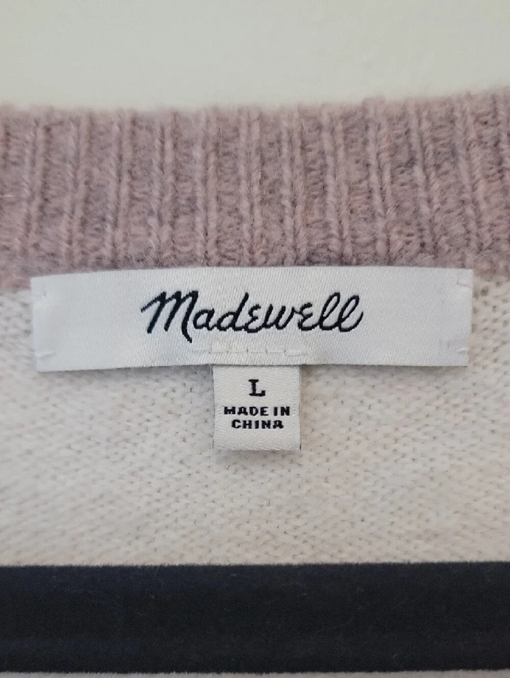 Madewell Dusty Pink Cream Raglan Crew Sweater Two-Tone L